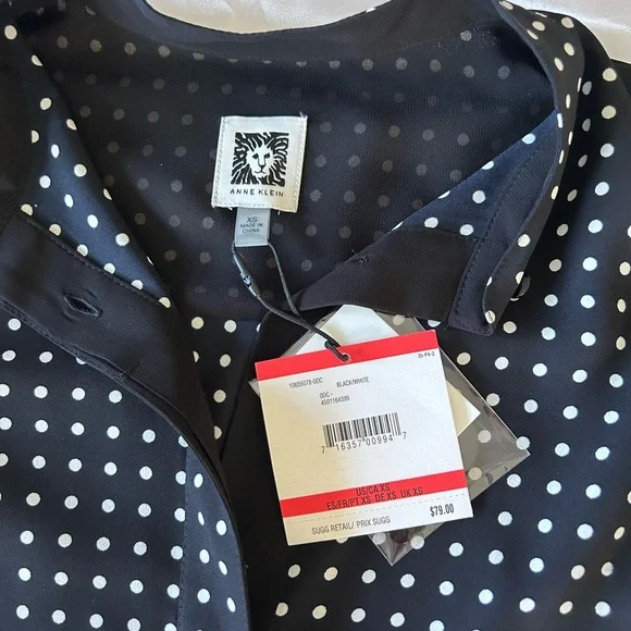 Anne Klein Black and White Polka Dot Blouse - Picture 6 of 8